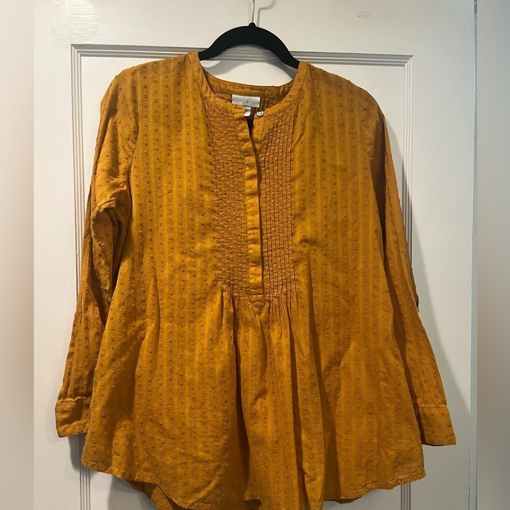 J.Jill Mustard Yellow Lightweight Oversized 100% Cotton Blouse Tunic Size Small - Picture 2 of 5